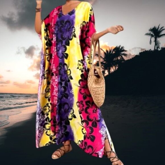 Kaftan Maxi Dress Tropical Cover Up NEW 🌺 - Picture 3 of 8
